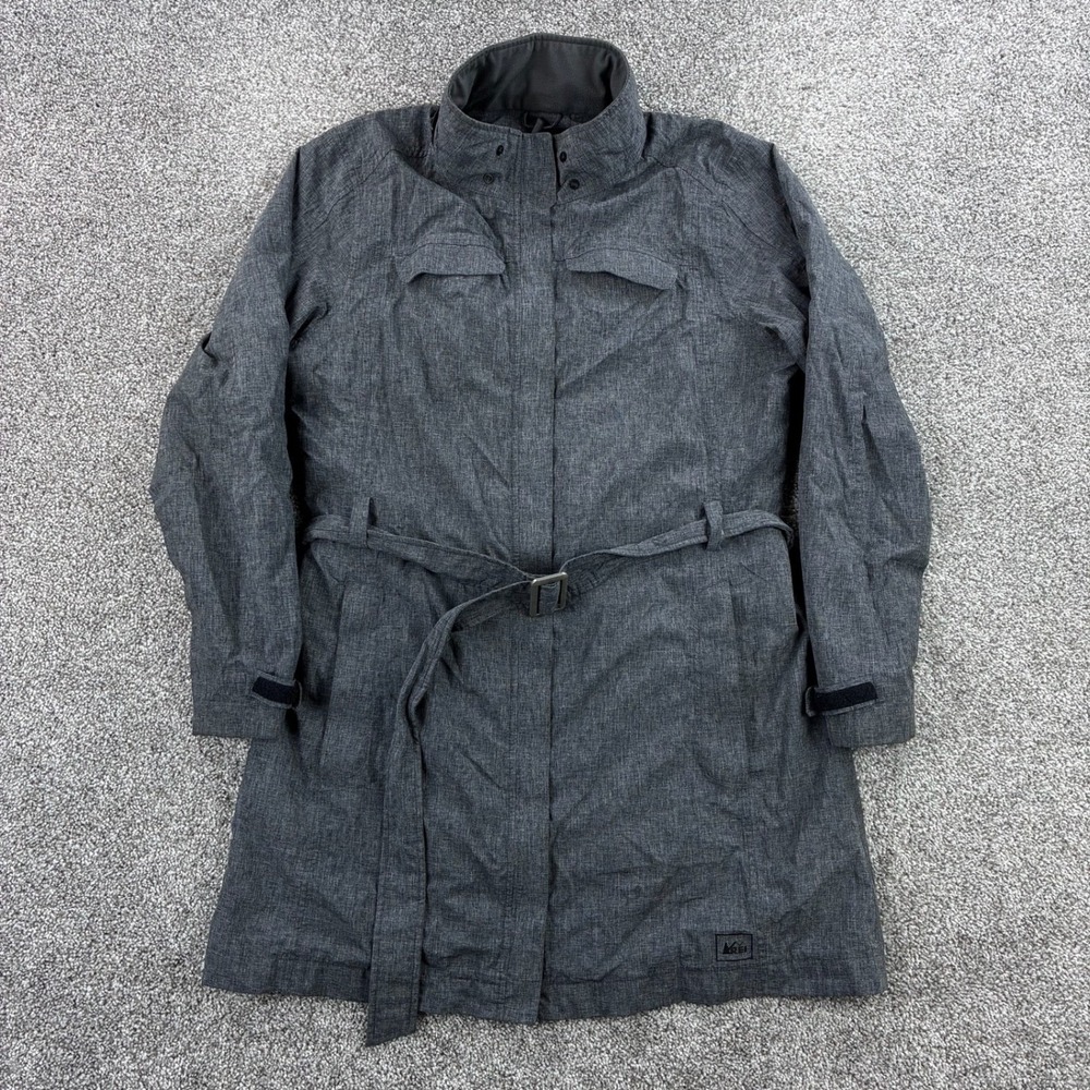 REI Rain Jacket Women's‎ Large Gray E1 Elements Hooded Full Zip Waterproof